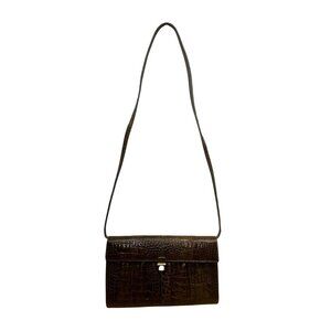 El Corte Inglés Women’s Dark Brown Faux Leather Crocodile-Embossed Shoulder Bag